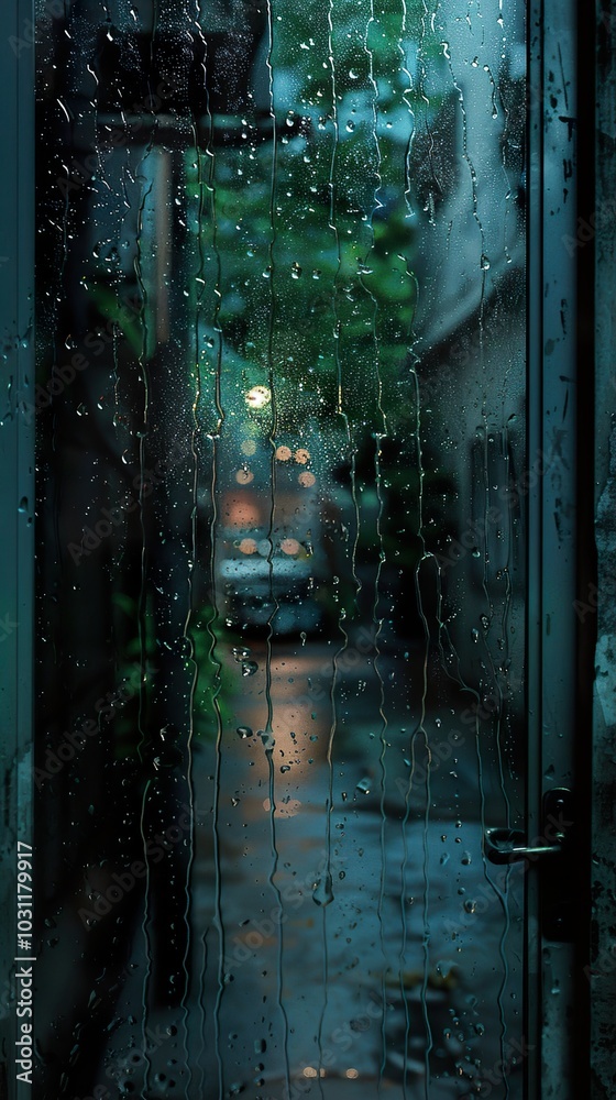 Rainy Night View Through a Window Rainy Night View Through a Window