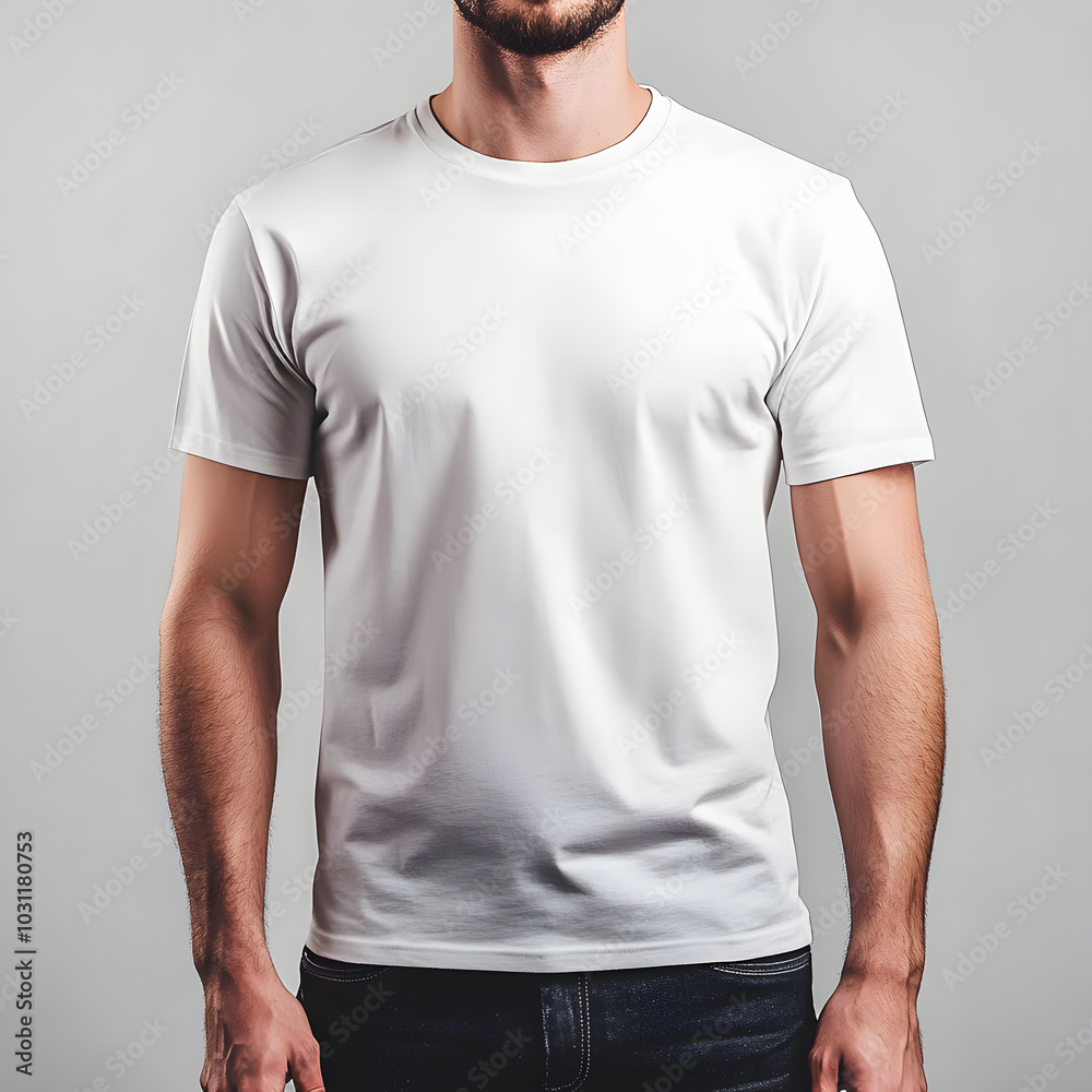 Plain men's t-shirt front view centered, with clean, minimal lines and no wrinkles Plain men's t-shirt front view centered, with clean, minimal lines and no wrinkles