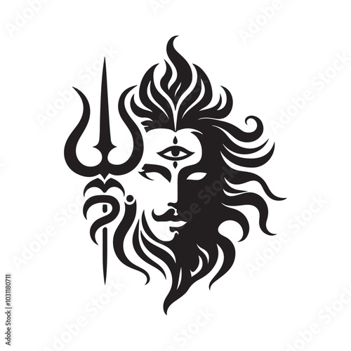 Lord Mahadev head silhouette vector art illustration