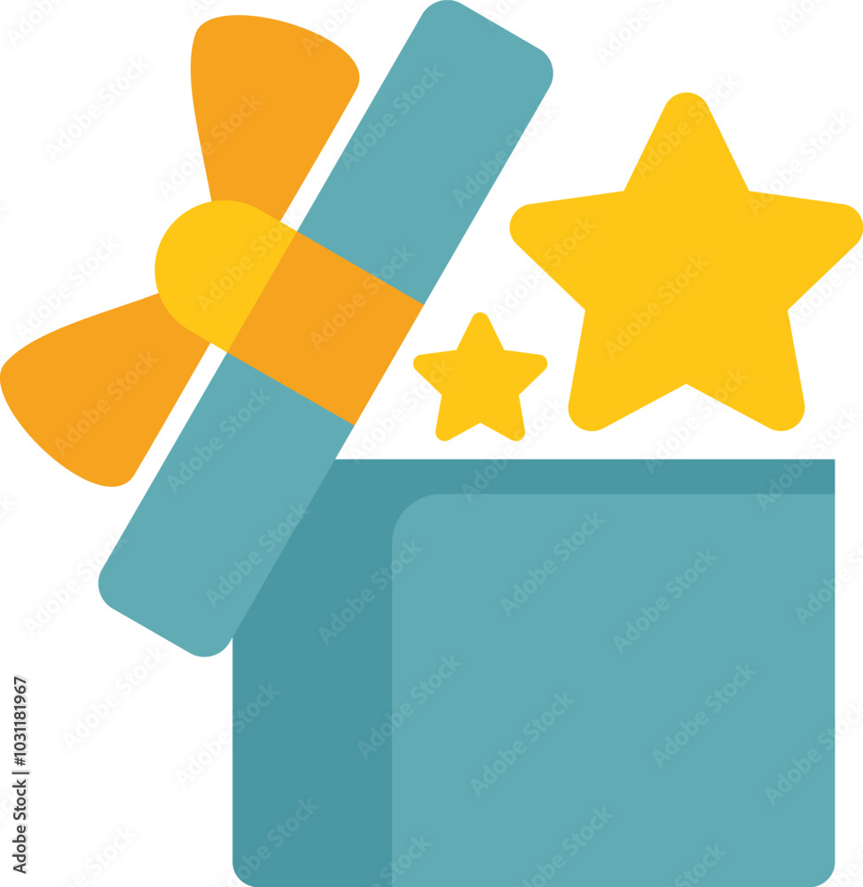 Graphic depiction of a gift box being opened to reveal stars appearing from within Graphic depiction of a gift box being opened to reveal stars appearing from within