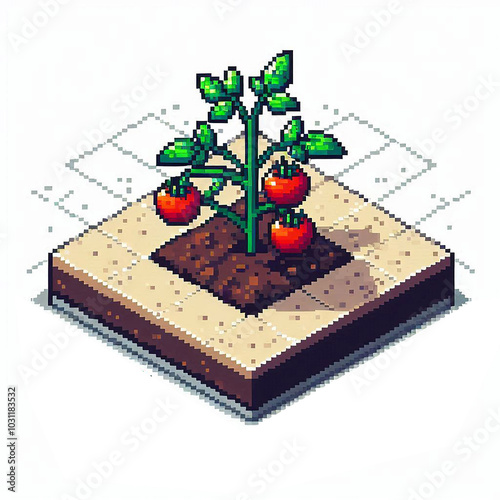 Isometric pixel art tomato crop	
