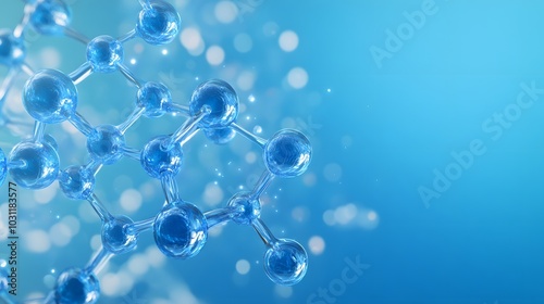 3D Render of a Blue Molecule on a Blurred Blue Background