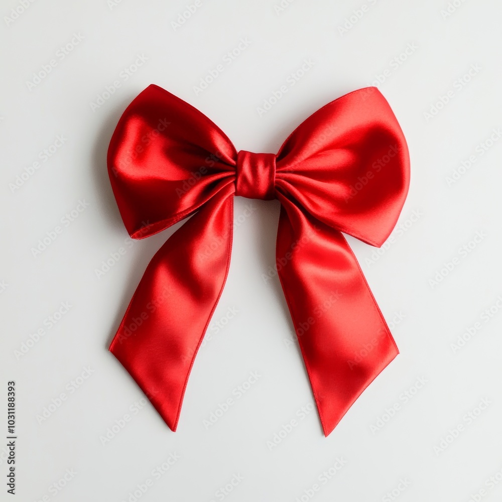 Elegant red satin bow tied perfectly against a plain white background for versatile styling and decoration options