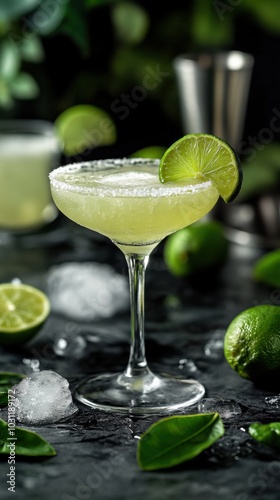 Classic daiquiri with fresh lime - ideal for food photography and spring refreshment concepts