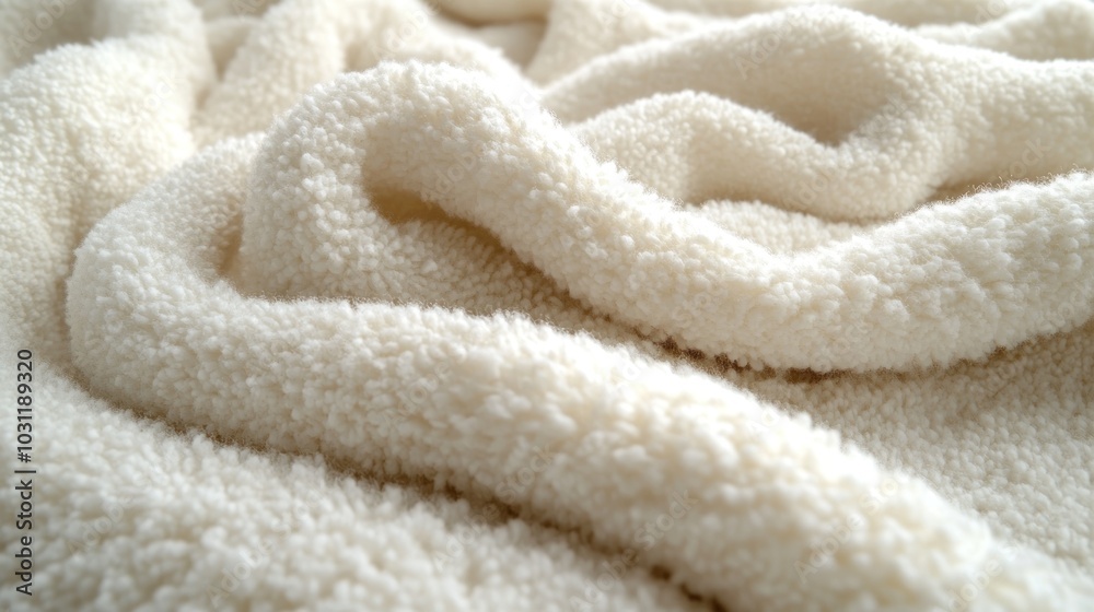 Close-up of a soft, textured cream-colored blanket.