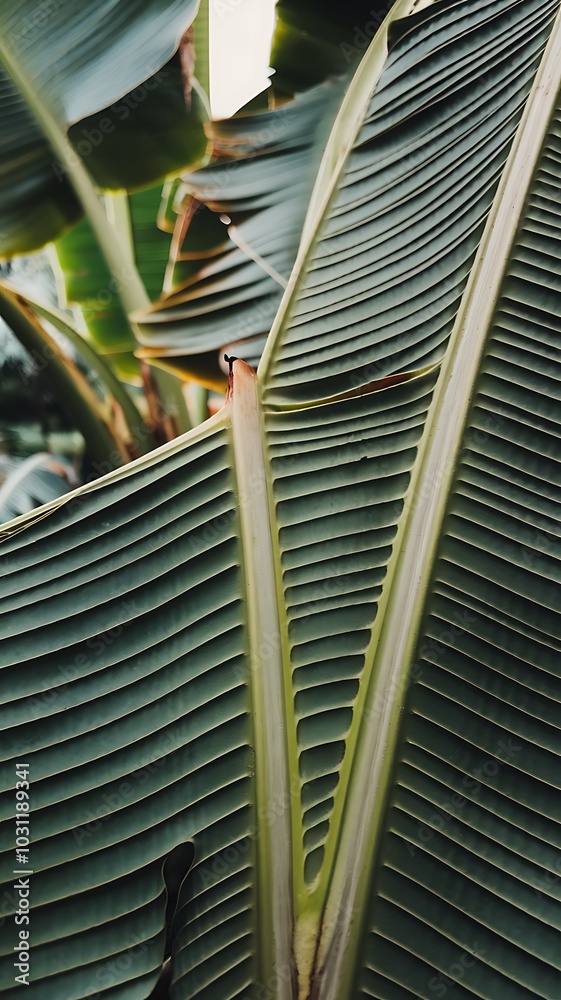Close-Up of a Banana Leaf with Textured Patterns Close-Up of a Banana Leaf with Textured Patterns
