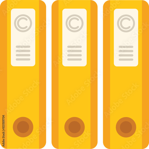 Three yellow office binders are standing in a row, each featuring a copyright symbol, indicating the importance of protecting intellectual property