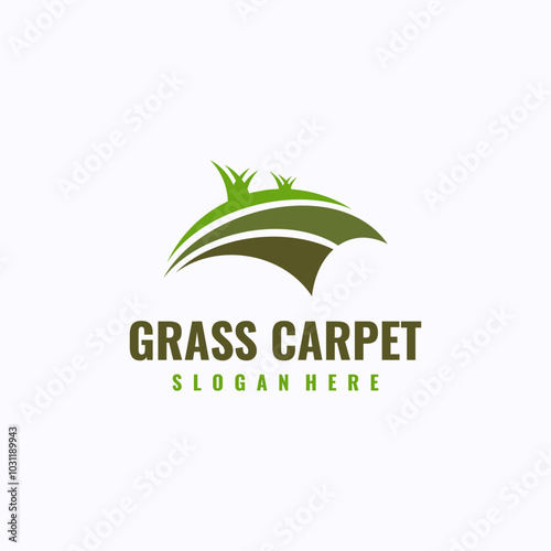 Grass carpet logo design template. Artificial green grass carpet service concept. Creative vector symbol.
