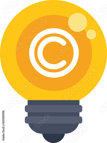 Light bulb is glowing yellow and contains a copyright symbol, representing the protection of intellectual property