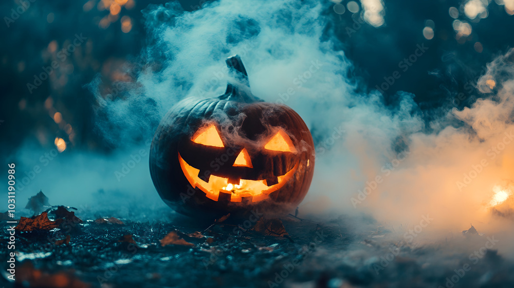 Naklejka premium Fog machine creating an eerie atmosphere for a spooky Halloween party