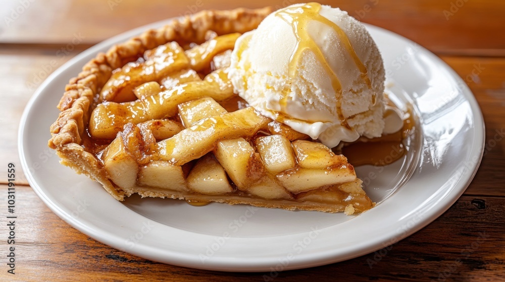 Delicious caramelized apple dessert with cinnamon and vanilla ice cream for food photography Delicious caramelized apple dessert with cinnamon and vanilla ice cream for food photography