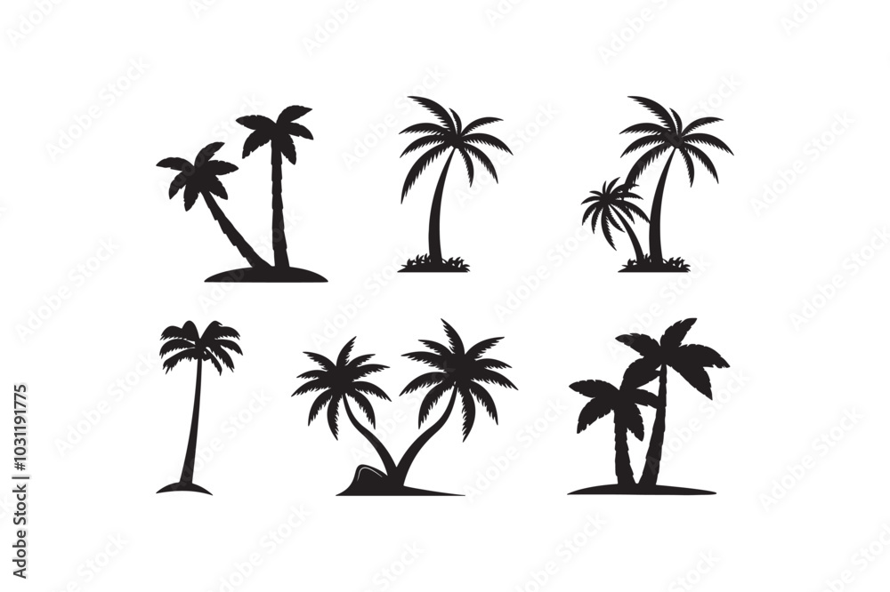 Fototapeta premium Collection of Coconut tree silhouette icon template.