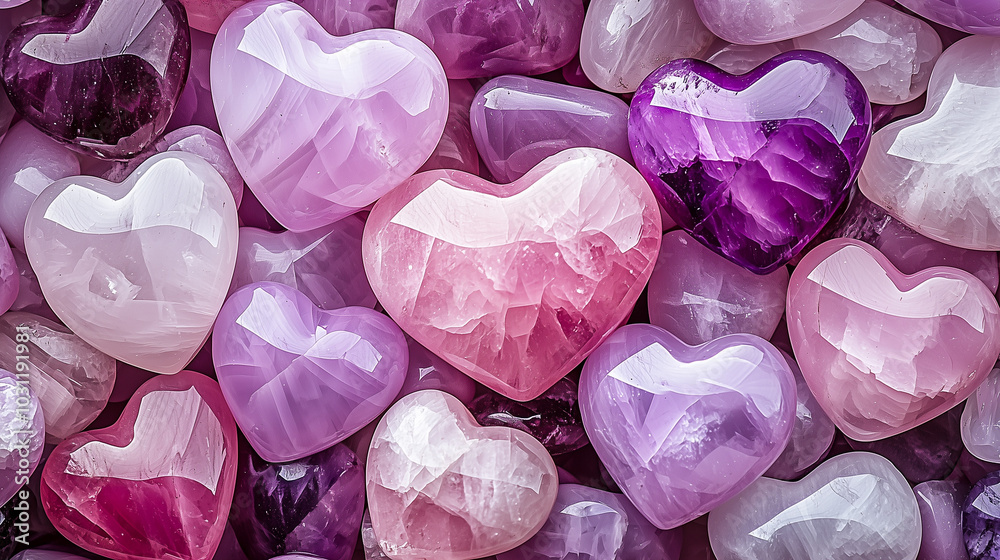 Pile of Polished Gemstone Hearts, Symbol of Love, Valentine's Day Pile of Polished Gemstone Hearts, Symbol of Love, Valentine's Day