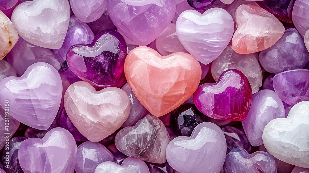 Pile of Polished Gemstone Hearts, Symbol of Love, Valentine's Day Pile of Polished Gemstone Hearts, Symbol of Love, Valentine's Day