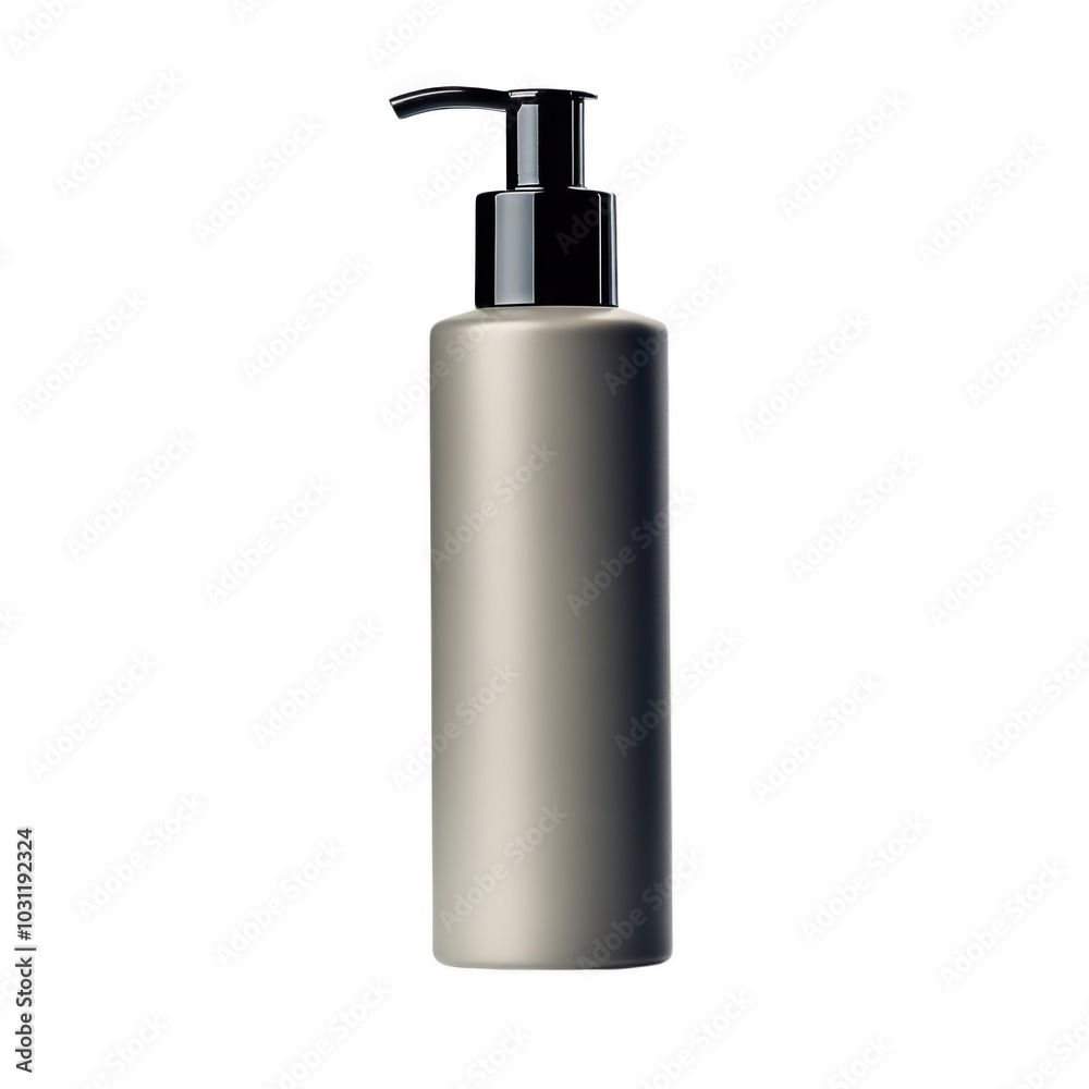 Minimalist metallic pump bottle isolated on white, suitable for beauty, skincare, and personal care product branding and packaging. Minimalist metallic pump bottle isolated on white, suitable for beauty, skincare, and personal care product branding and packaging.