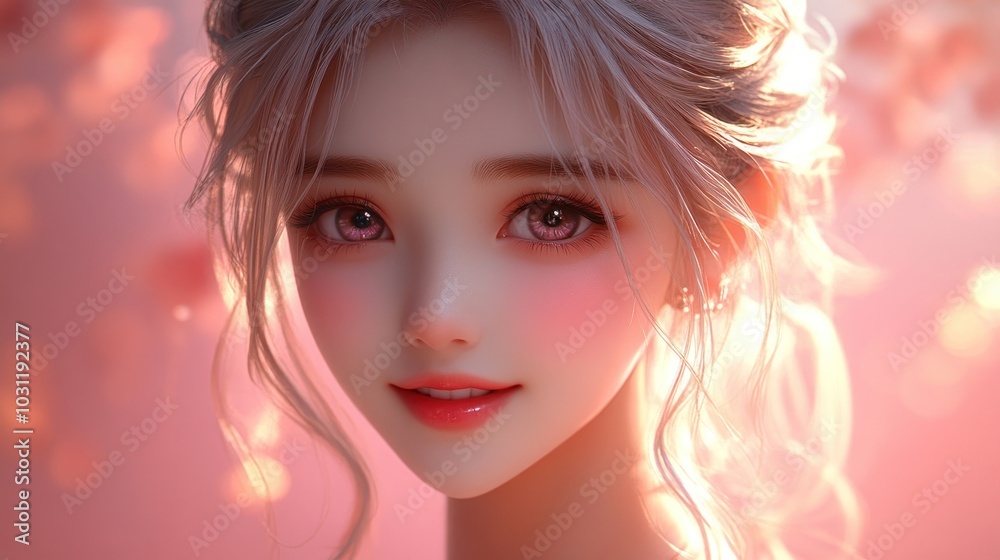A close-up portrait of a young woman with soft features and a warm smile. A close-up portrait of a young woman with soft features and a warm smile.