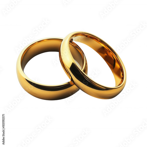 Two elegant gold wedding rings, symbolizing love, commitment, and unity, perfect for representing marriage and engagement celebrations. photo