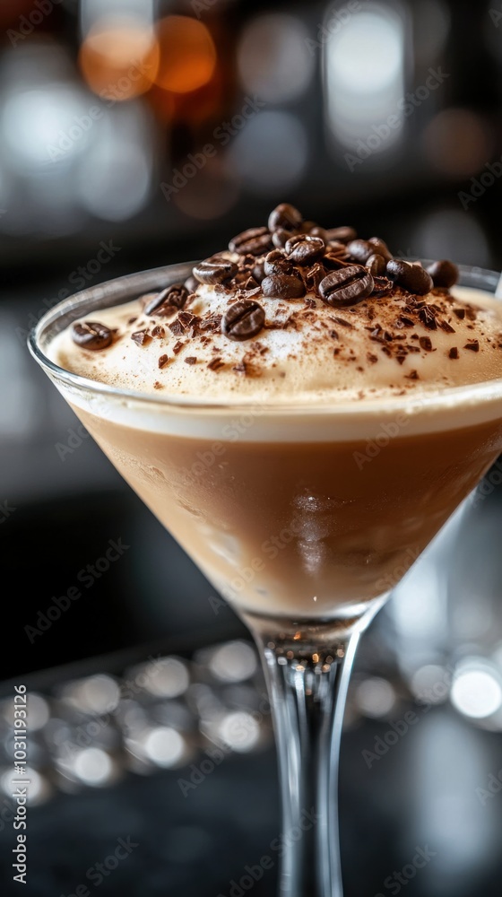 Frothy cappuccino martini with coffee bean garnish for culinary photography and cocktail designs Frothy cappuccino martini with coffee bean garnish for culinary photography and cocktail designs