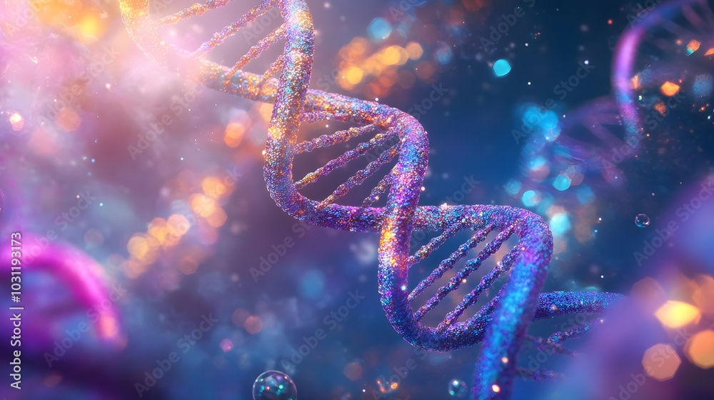 Glittering DNA Double Helix Against a Blurry Background Glittering DNA Double Helix Against a Blurry Background