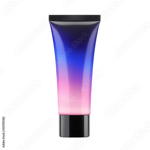 Elegant gradient tube packaging in vibrant blue and pink hues. Ideal for cosmetic or skincare product presentations.