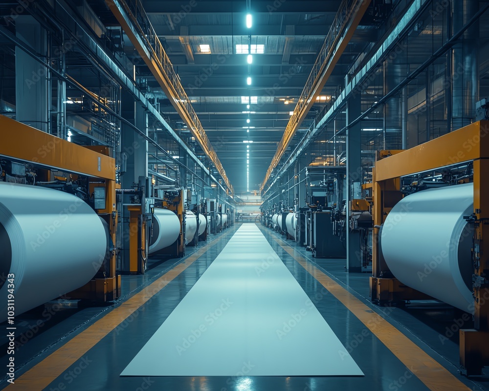 Industrial machinery in a factory producing highquality paperboard, showcasing the efficiency and technology of paperboard manufacturing