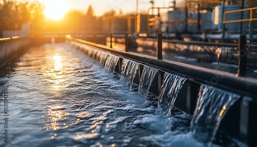Wallpaper Mural Serene sunrise view of a water treatment plant, showcasing the beauty of industrial design and the essential function of water treatment Torontodigital.ca
