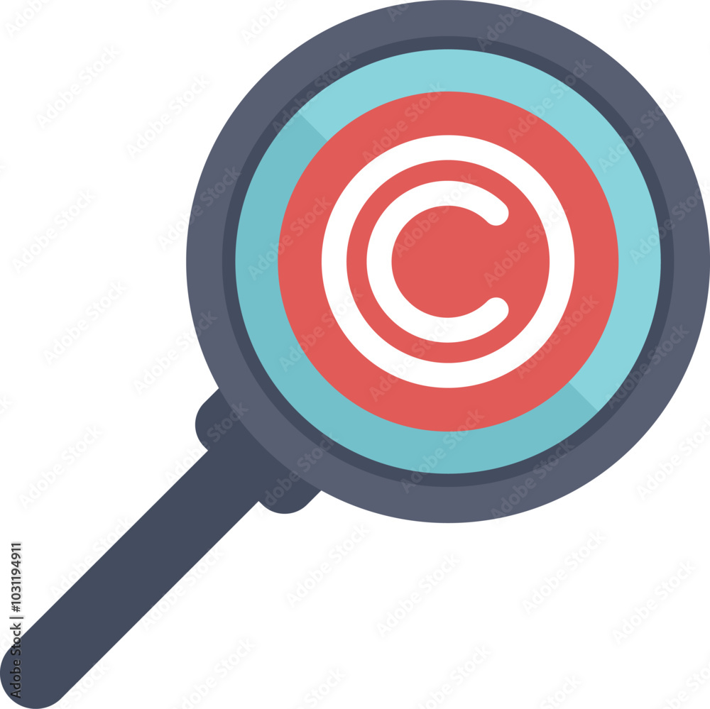 Magnifying glass is focusing on a copyright symbol, representing the concept of copyright protection Magnifying glass is focusing on a copyright symbol, representing the concept of copyright protection