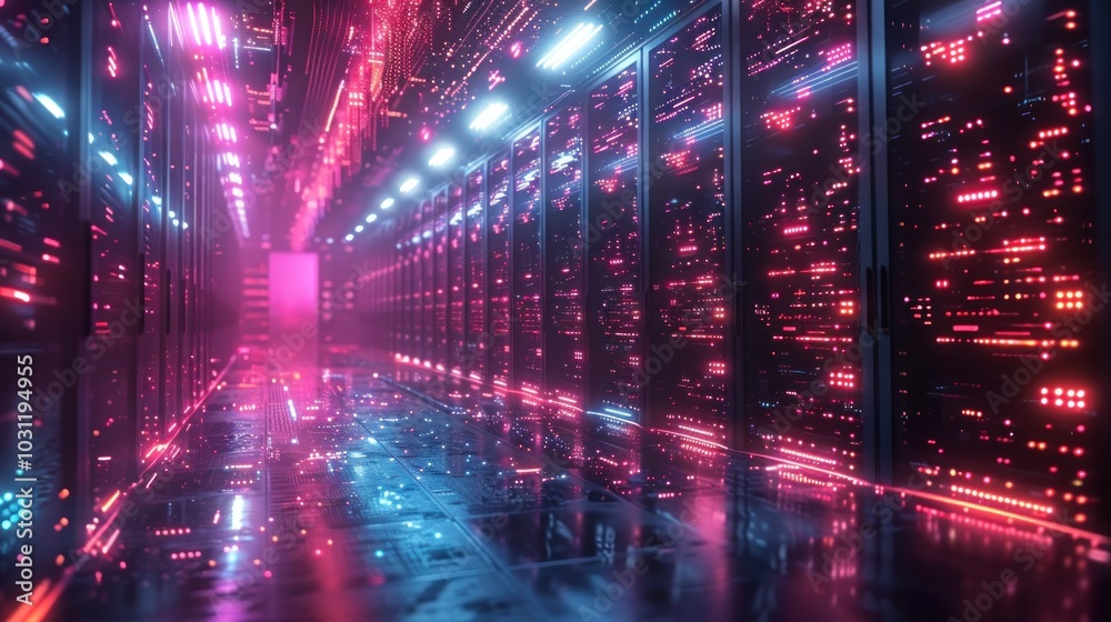 Neon Lights in a Server Room