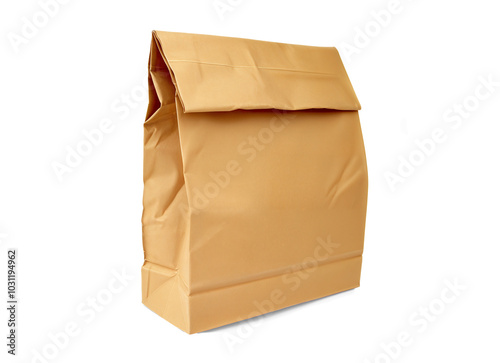 Brown Paper Bag. Food Delivery, Takeout, or Groceries. Isolated on Transparent Background. PNG