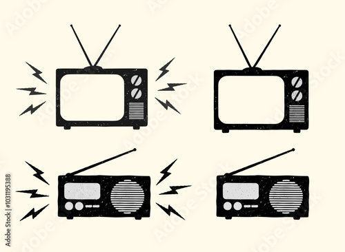 set of retro tv and radio vector illustration