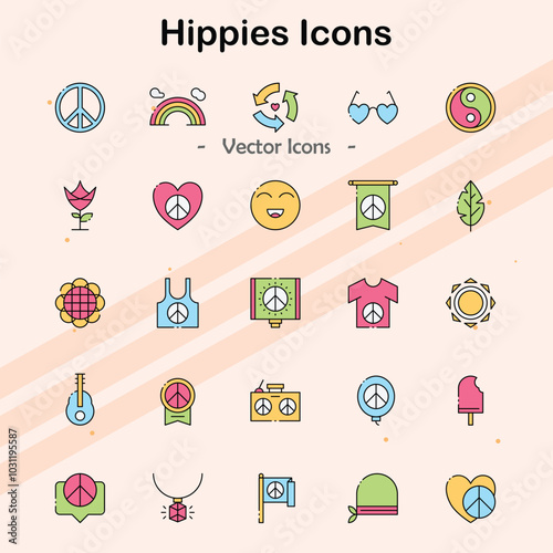 Icons representing hippie culture and lifestyle.