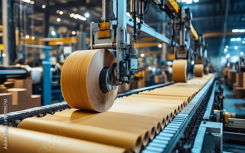 Industrial machinery in a factory producing highquality paperboard, showcasing the efficiency and technology of paperboard manufacturing photo