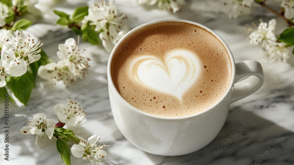 Luxurious vanilla bean latte with delicate spring blossoms for culinary design Luxurious vanilla bean latte with delicate spring blossoms for culinary design