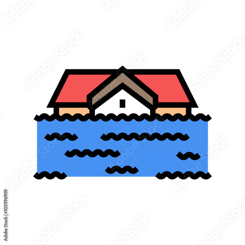 flooded house disaster color icon vector. flooded house disaster sign. isolated symbol illustration
