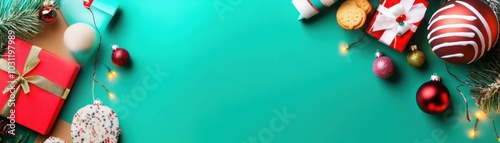 Festive Flat Lay on Emerald Green Background