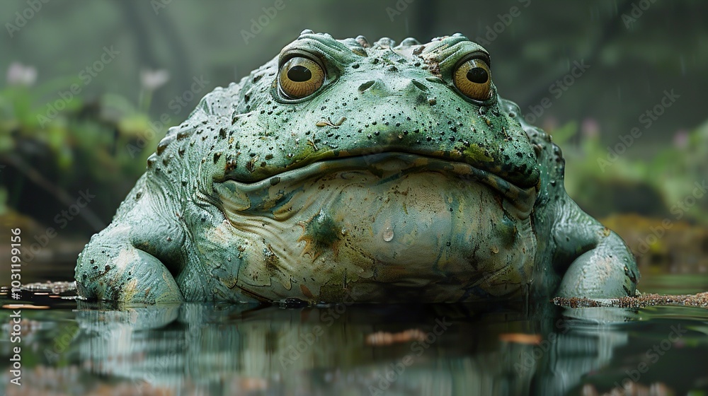 Close-up of a Green Frog in a Pond Close-up of a Green Frog in a Pond