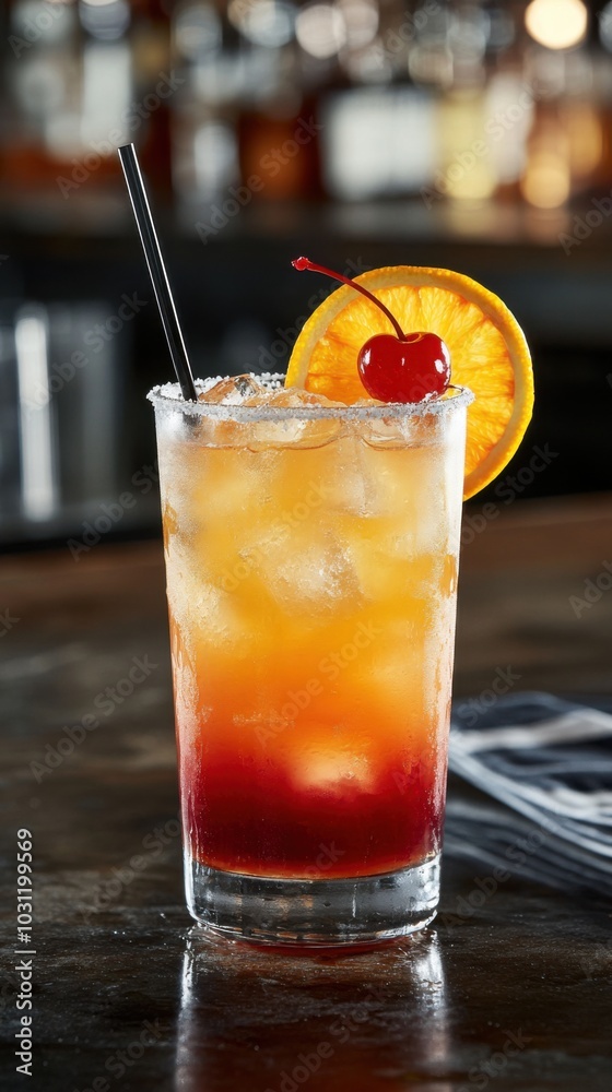 Vibrant tequila sunrise for spring refreshment in food photography Vibrant tequila sunrise for spring refreshment in food photography