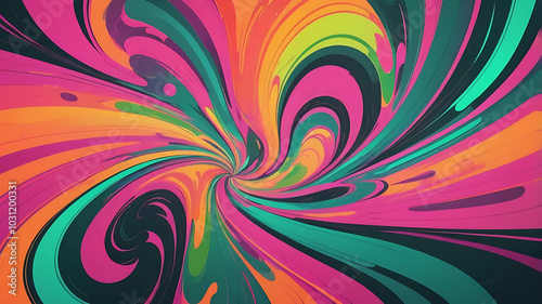 Psychedelic Neon Swirls Abstract Background with Glossy Texture