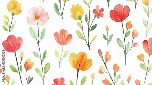 Colorful Floral Pattern with Vibrant Blooming Flowers