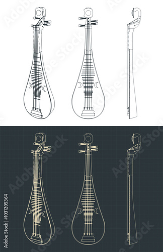 Pipa string instrument blueprints