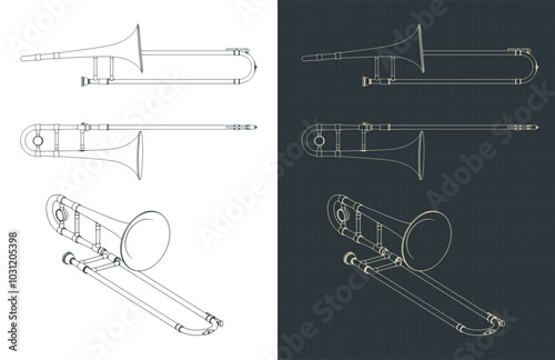 Trombone blueprints illustrations