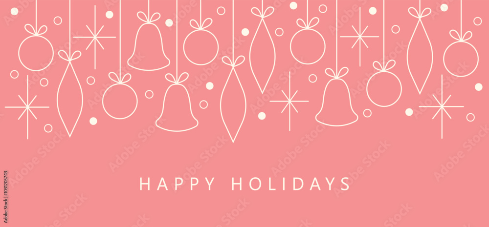 Fototapeta premium Happy New Year and Merry Christmas holiday cards. Universal artistic templates. Minimalistic vector design with gift boxes, bells, snowflakes and Christmas tree decorations