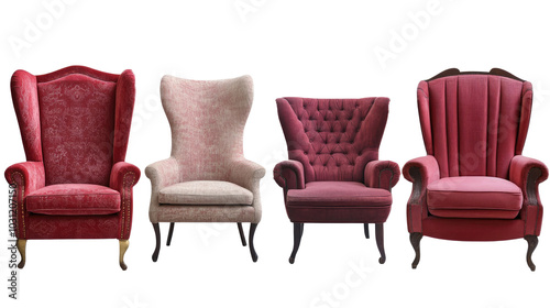 Collection of Retro Vintage Armchairs on a White Background Generative AI