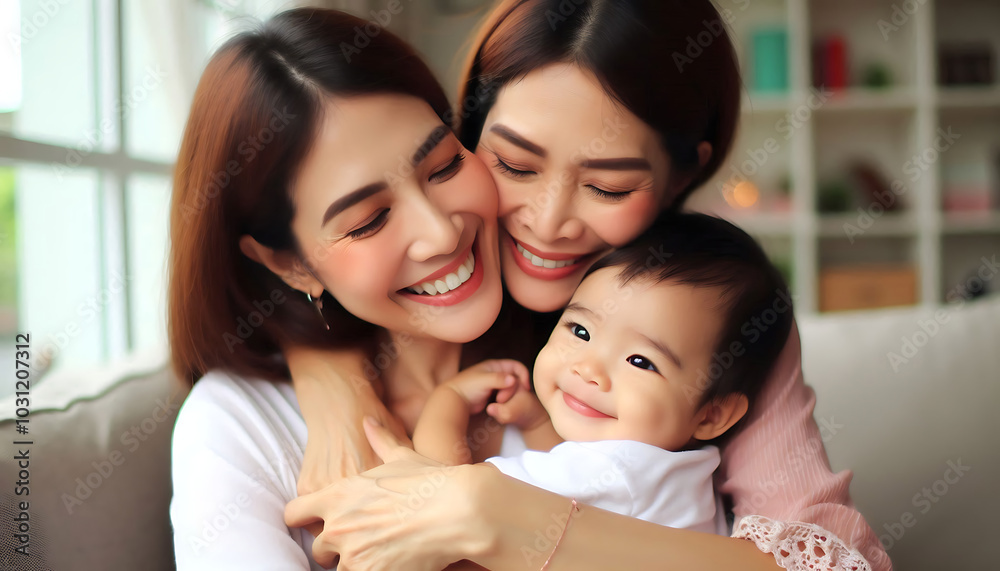 A loving mother holding her happy baby, celebrating the joy of family and motherhood A loving mother holding her happy baby, celebrating the joy of family and motherhood