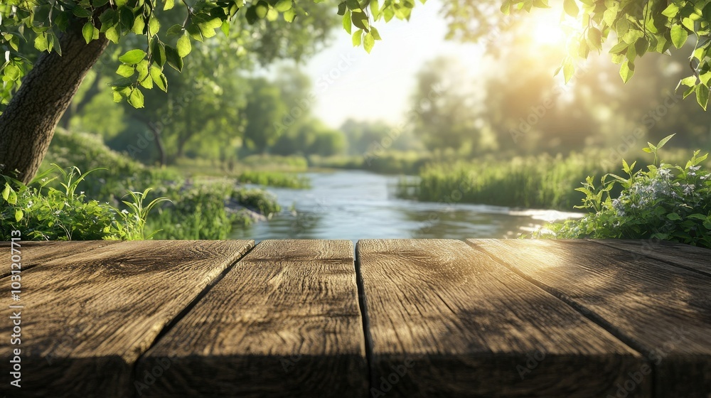 Serene Nature Scene by Calm River and Lush Greenery Serene Nature Scene by Calm River and Lush Greenery