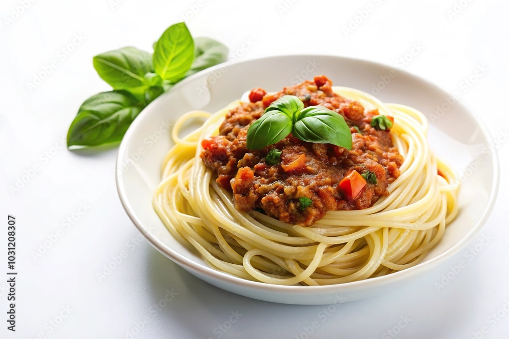 Italian spaghetti with bolognese sauce and basil Italian spaghetti with bolognese sauce and basil