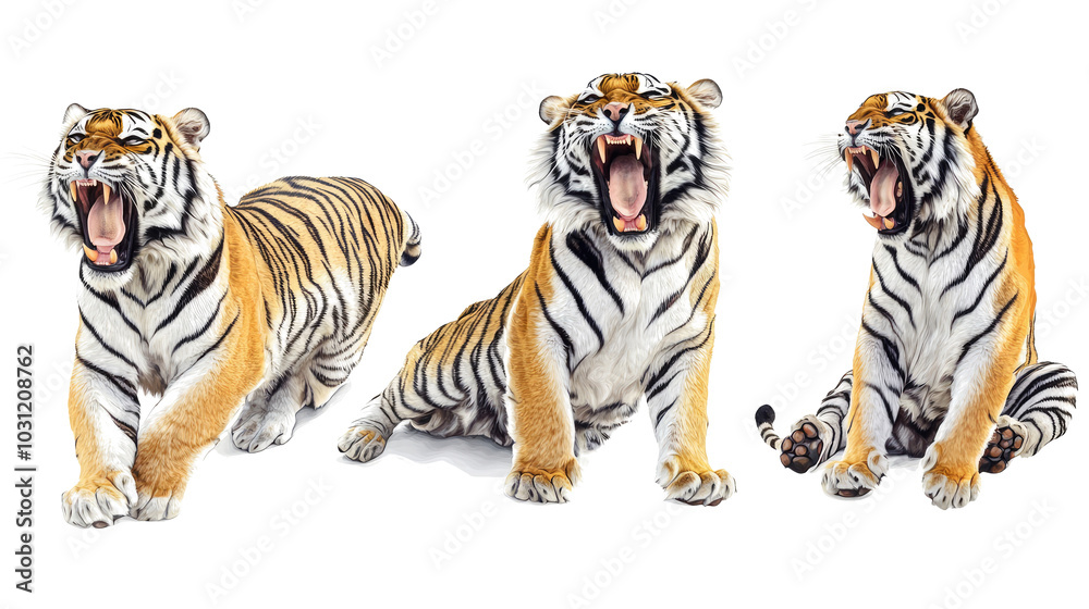 Obraz premium Tigers Showcased in a Bold Collection on White Generative AI