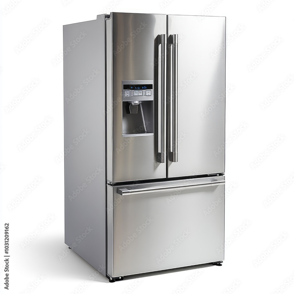 Modern Stainless Steel Refrigerator with French Doors and Digital Display for Contemporary Kitchens Modern Stainless Steel Refrigerator with French Doors and Digital Display for Contemporary Kitchens