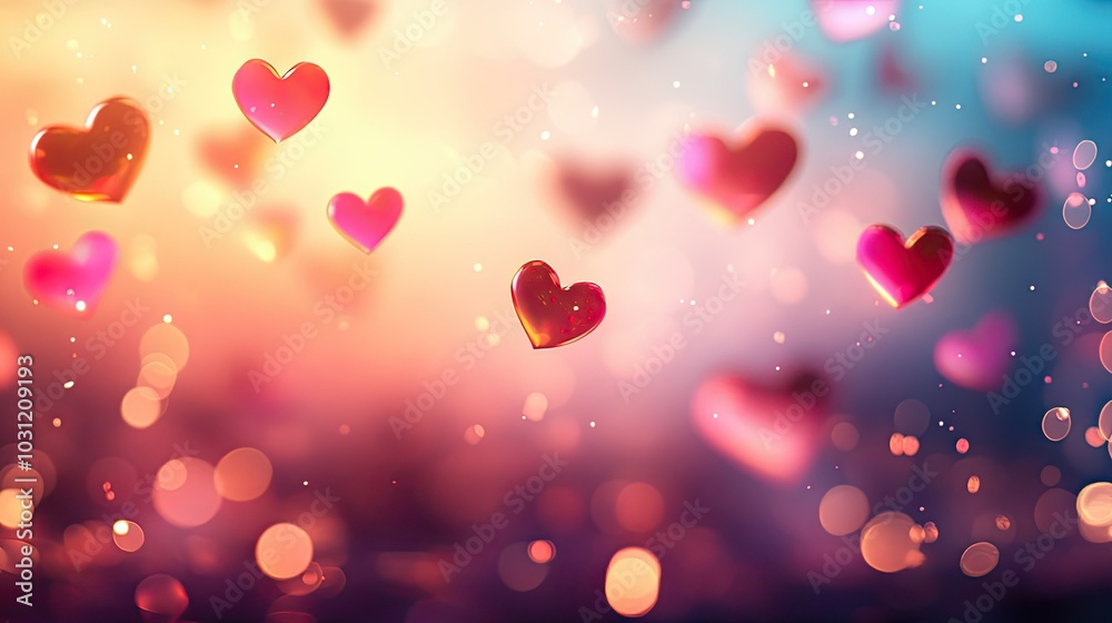 Floating Hearts Against a Colorful Background Floating Hearts Against a Colorful Background