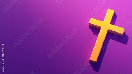 A striking golden Christian cross set against a liturgical violet purple background, symbolizing penance and sacrifice during Advent and Lent, perfect for online worship and church sermons